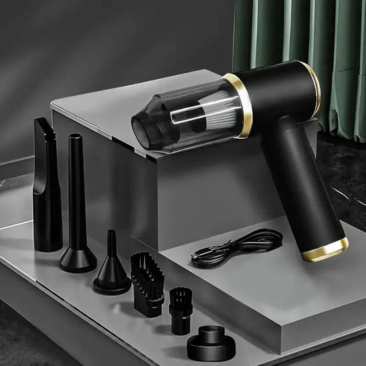 Portable /Handheld Vacuum Cleaner, Rechargeable Handheld Car Mini Vacuum Cleaner, Household USB Rechargeable High Power Rechargeable Vacuum Cleaner, (Black-Gold)